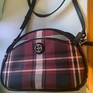 Plaid Crossbody Bag with Black and Red Accents
